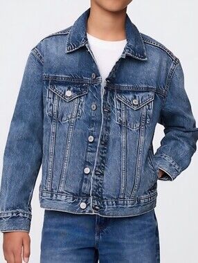 NEW - KIDS GAP ORGANIC COTTON ICON DENIM JACKET. MEDIUM WASH (Size: XSmall 4/5)